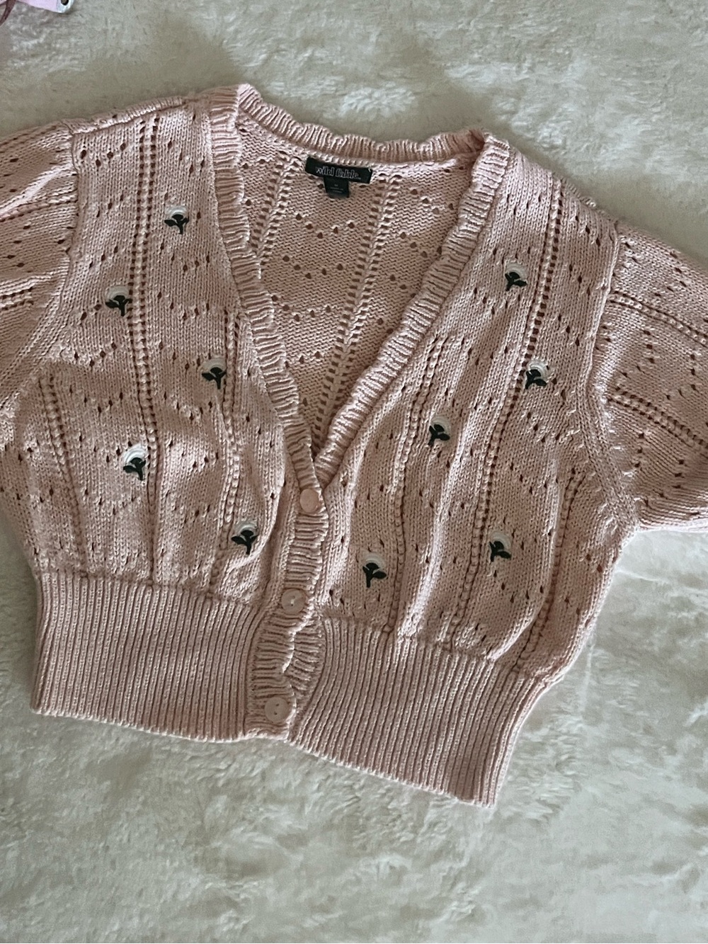 Kids wild fable Blush Pink Short-Sleeve Knit Cardigan,Floral Embroidery size M